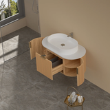 Carysil Fluted Wall Hung Vanity Walnut (Stone Top and Black Handle Included) 900mm