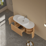 Carysil Fluted Wall Hung Vanity Walnut (Stone Top and Black Handle Included) 1200mm