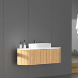 Carysil Fluted Wall Hung Vanity Walnut (Stone Top and Black Handle Included) 1200mm