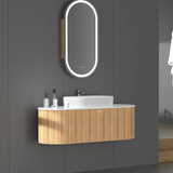 Carysil Fluted Wall Hung Vanity Walnut (Stone Top and Black Handle Included) 1200mm