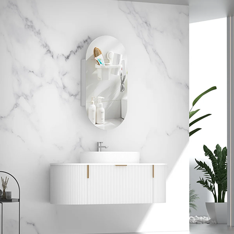 Carysil Fluted Wall Hung Vanity Matte White (Stone Top and Black Handle Included) 1200mm