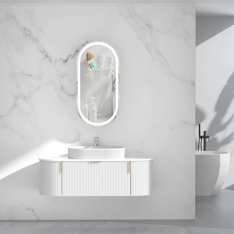 Carysil Fluted Wall Hung Vanity Matte White (Stone Top and Black Handle Included) 1200mm