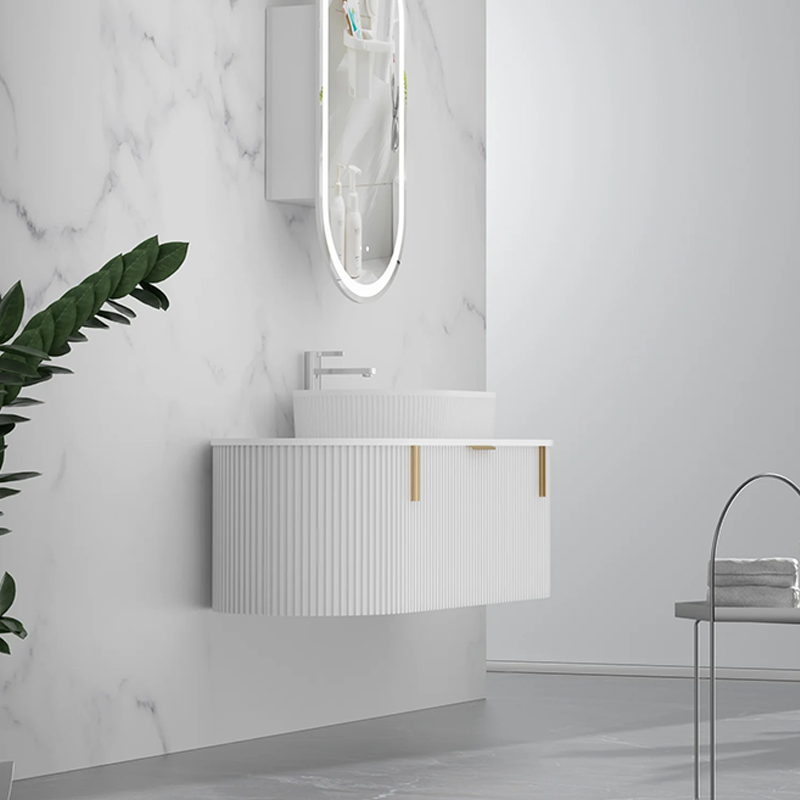Carysil Fluted Wall Hung Vanity Matte White (Stone Top and Black Handle Included) 1200mm
