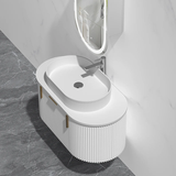 Carysil Fluted Wall Hung Vanity Matte White (Stone Top and Black Handle Included) 900mm