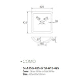 Solid Surface Basin Series Como Above Counter Matt White 425x425x105mm