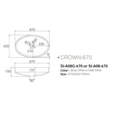 Solid Surface Basin Series Crown Above Counter Matt White 670x420x150mm