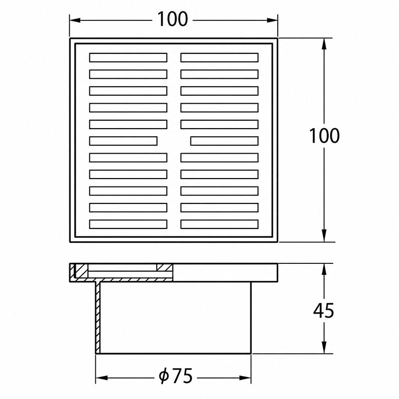 DrainCover 75mm Casting Brass Strips Black 100x100mm