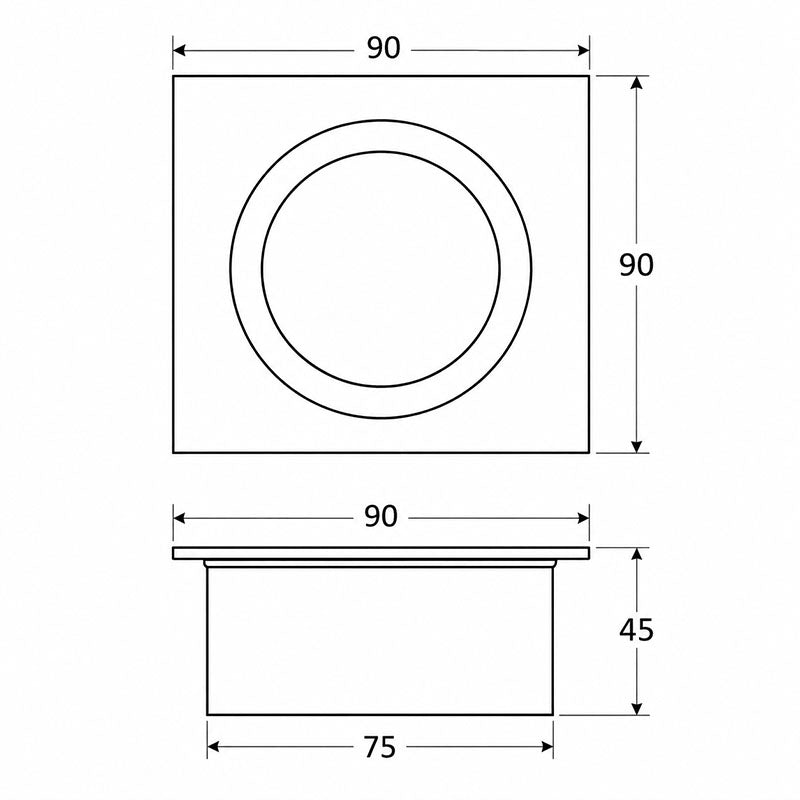 DrainCover Screw On 75mm Casting Brass Black 90x90mm
