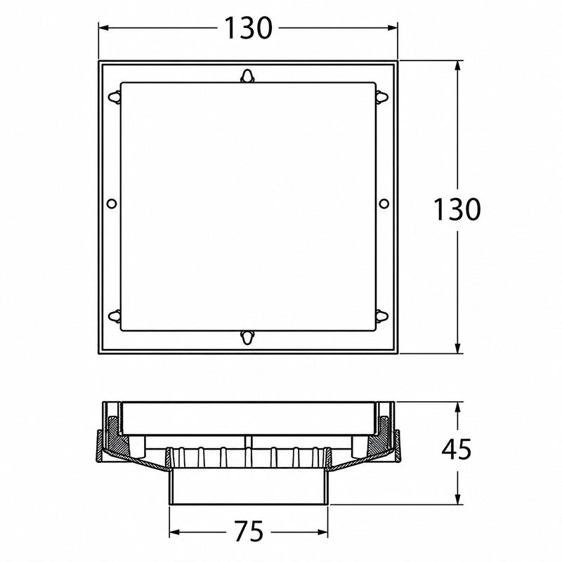 DrainCover Tile Insert 75mm 316-StainlessSteel Chrome 130x130mm