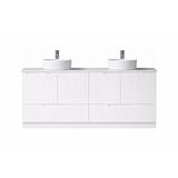 Duplex Collection Series Floorstanding Double Bowl Matt White 1480x455x855mm Vanity with Flat Stone Top