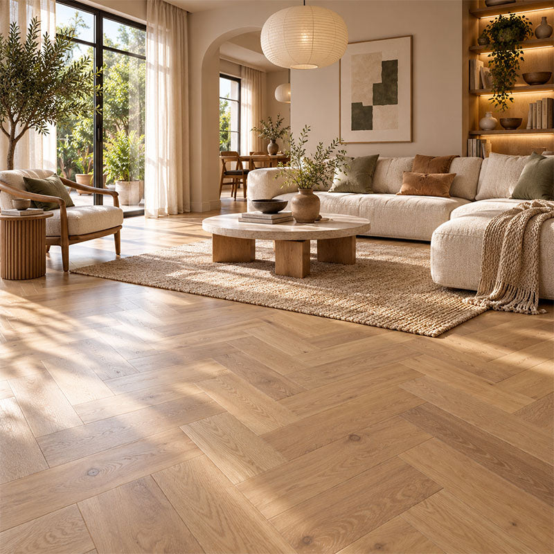 De Marque European Oak Engineered Flooring Herringbone Colonial Grey 600x120x15/4mm