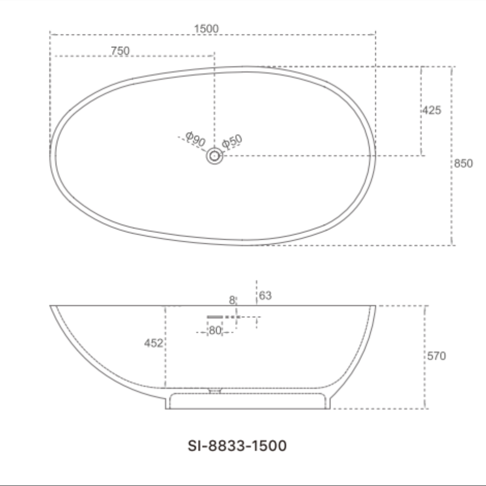 DELIGHT FREESTANDING BATH GLOSS 1500x850x510mm