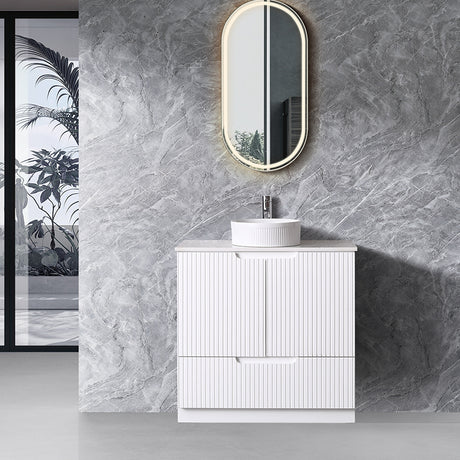 Duplex Collection Floorstanding Matt White 730x455x855mm Vanity with Flat Stone Top