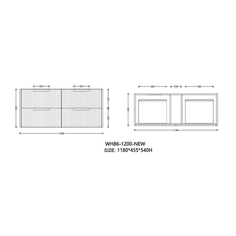 Elena Series Wall Hung Antica Timber 1180x455x540mm CABINET ONLY