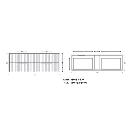 Elena Series Wall Hung Single Bowl Matt White 1480x455x540mm CABINET ONLY