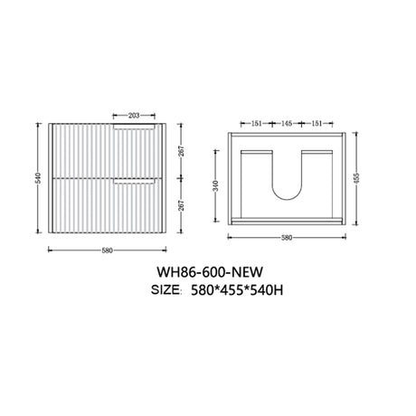 Elena Series Wall Hung Urban Grey 580x455x540mm CABINET ONLY