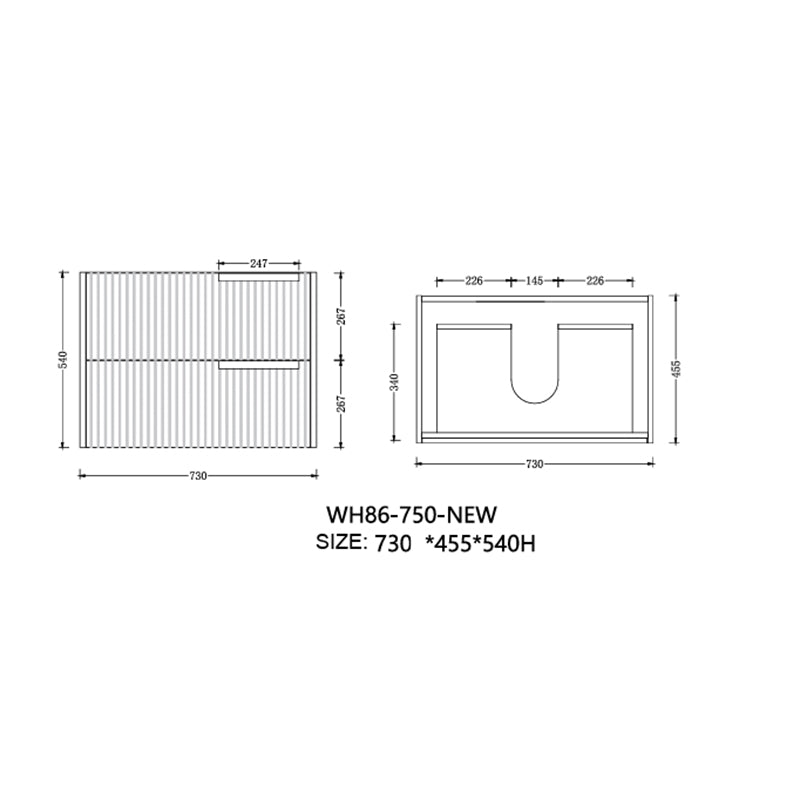 Elena Series Wall Hung Urban Grey 730x455x540mm Vanity with Stone Top & Ceramic Undermount Basin