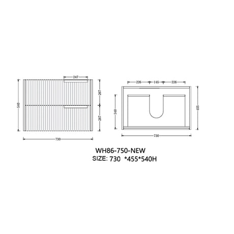 Elena Series Wall Hung Urban Grey 730x455x540mm CABINET ONLY