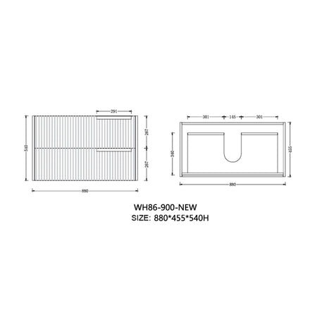 Elena Series Wall Hung Urban Grey 880x455x540mm Vanity with Flat Stone Bench Top Only