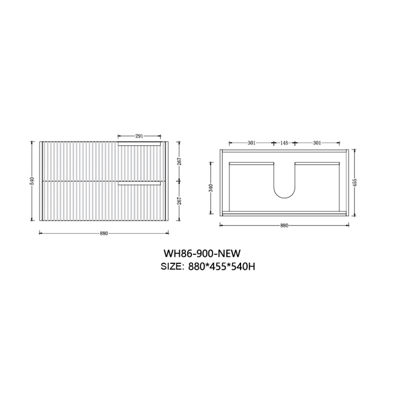 Elena Series Wall Hung Antica Timber 880x455x540mm CABINET ONLY