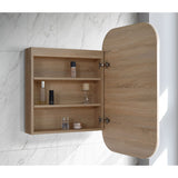 LED Eric Round Corner Shaving Cabinet Natural Timber 600x900x155mm