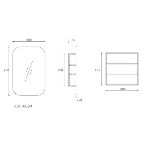 Eric Collection Round Corner Shaving Cabinet Matt Black 600x900x155mm