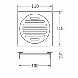 Square Waste 100mm Casting Brass Chrome 110x110mm