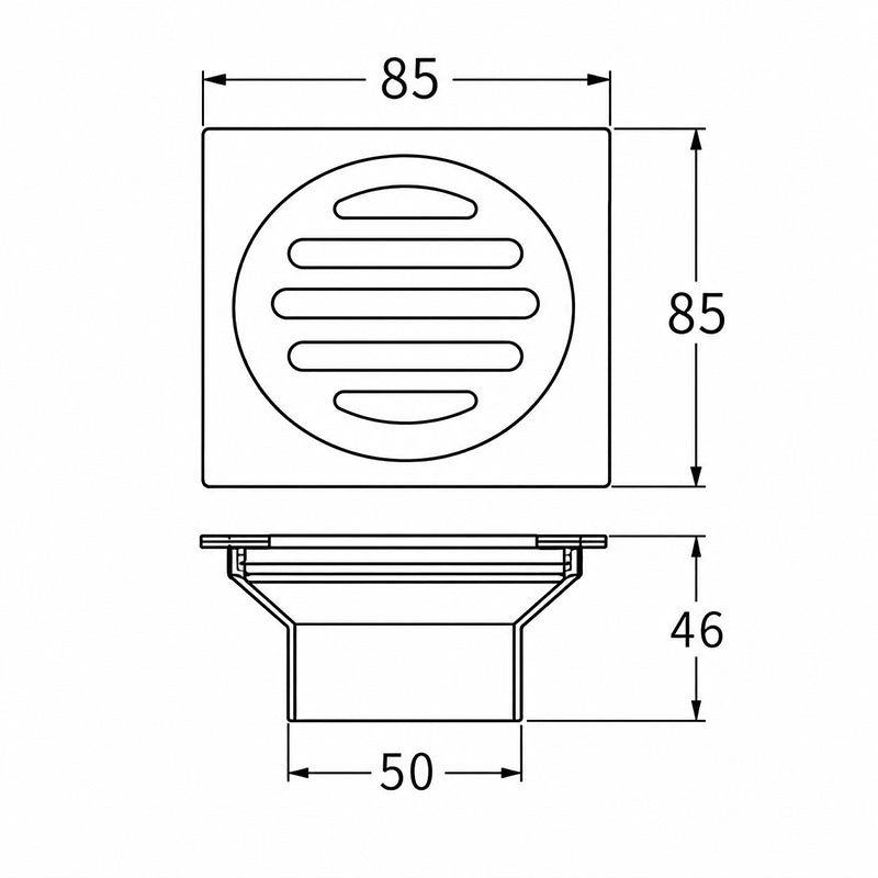 Square Waste 50mm/3" D45mm Chrome 85x85mm