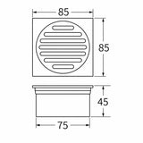 Square Waste 75mm/3" D45mm Chrome 85x85mm