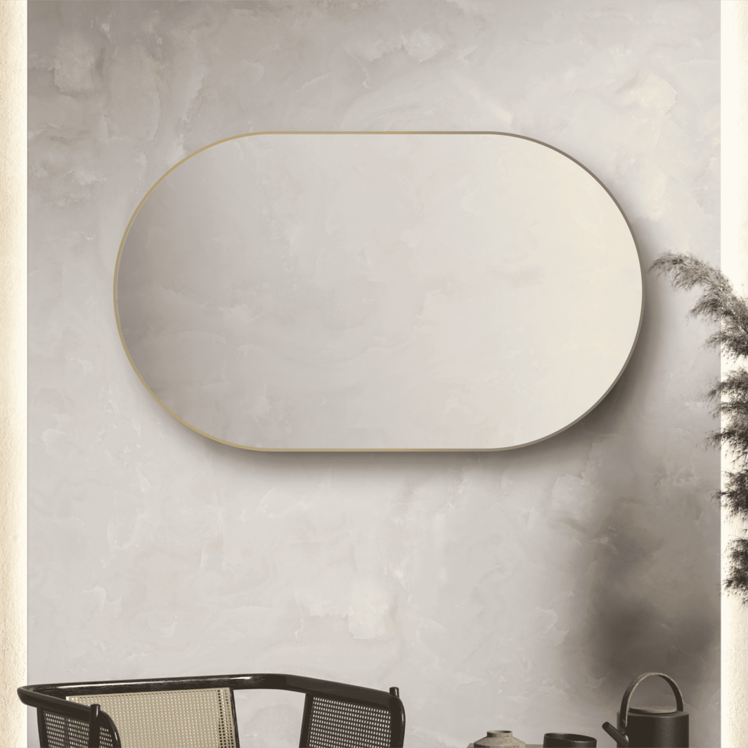 Oval Framed Mirror Brushed Gold Finish Frame 1500x900