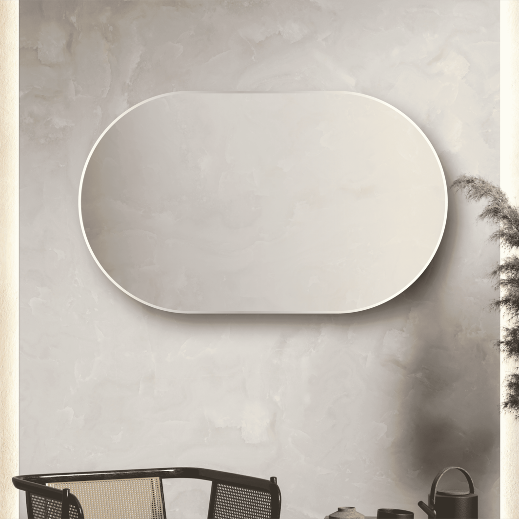 Oval Framed Mirror Matte White Finish Frame 1500x900