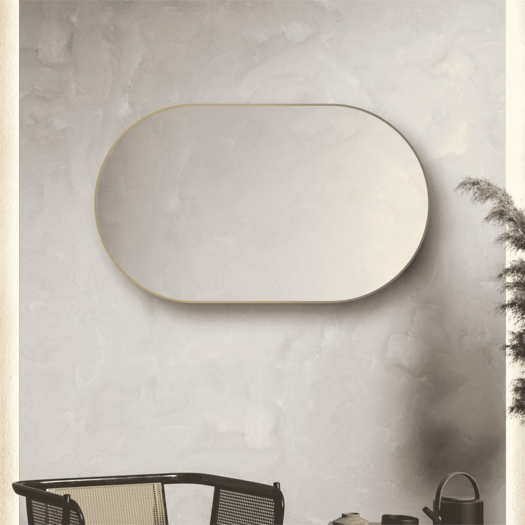 Oval Framed Mirror Brushed Gold Finish Frame 1200x800