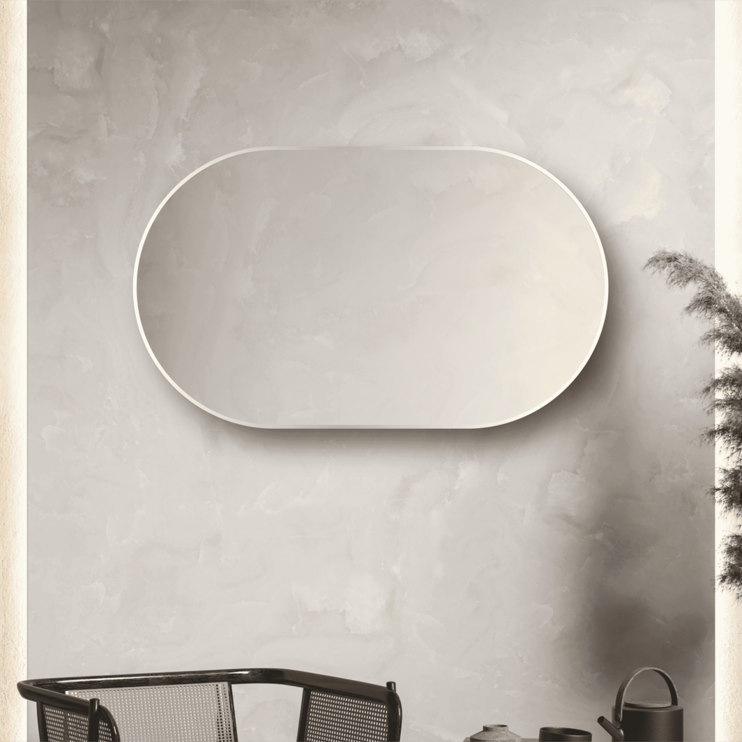 Oval Framed Mirror Matte White Finish Frame 1200x800