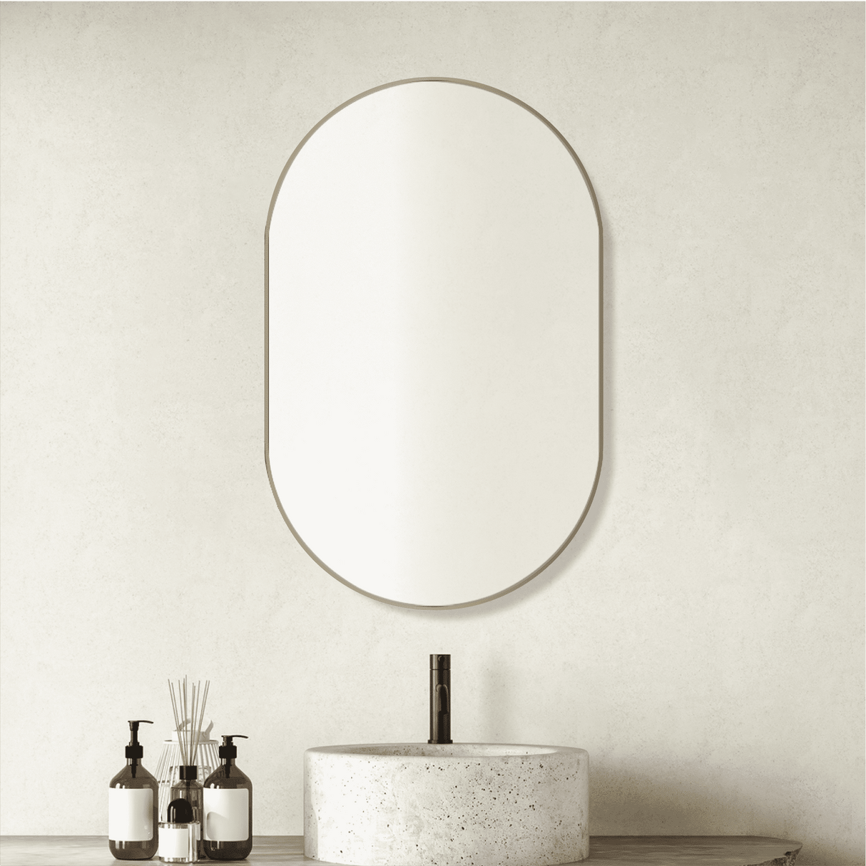 Oval Framed Mirror Brushed Gold Finish Frame 460x900