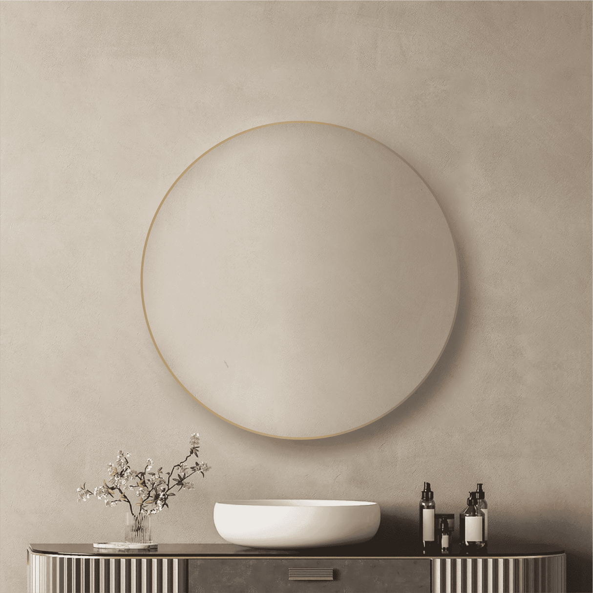 Round Brushed Gold Framed Mirror 800mm