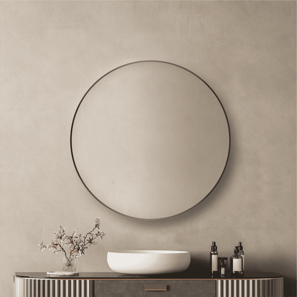 Round Matte Black Framed Mirror 800mm