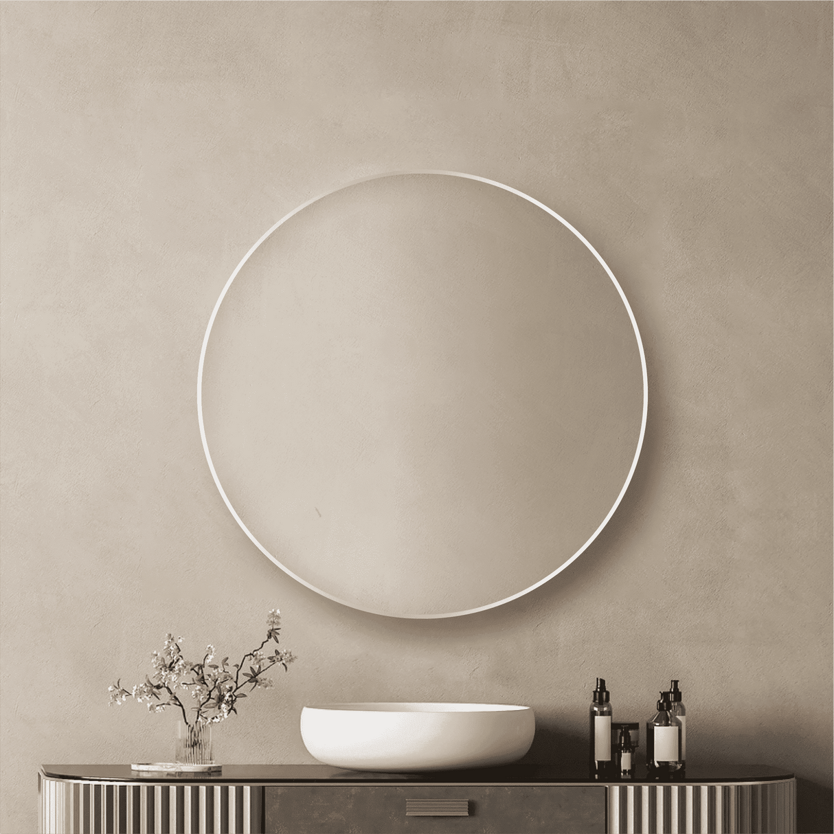 Round Matte Whiet Framed Mirror 800mm