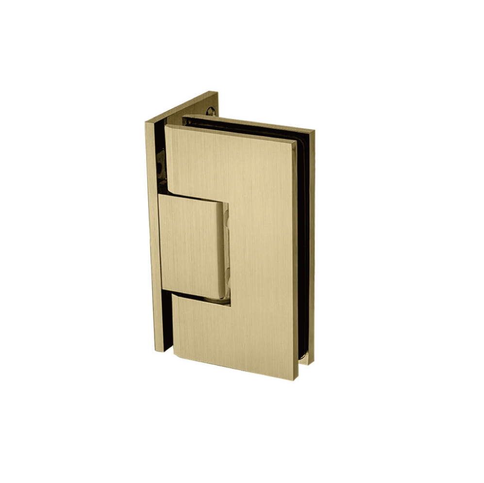 WALL TO GLASS 90 HINGE PLATED SOLID BRASS -SQUARE EDGES Brush Gold