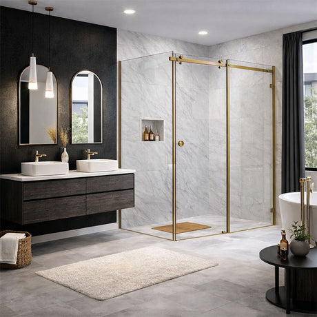10mm Sliding Shower Screen Front (1150-1220mm) & Return (900mm) Brushed Gold