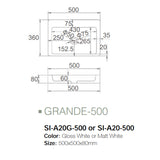 Solid Surface Basin Series Grande Above Counter Matt White 500x500x80mm