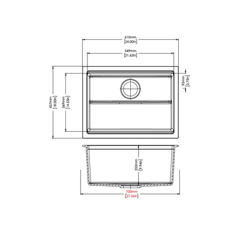 Carysil Harmony Single Bowl Granite Kitchen Sink Black 610x457x253mm