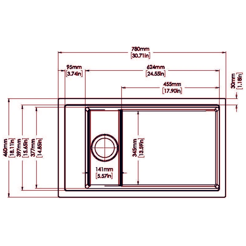 Carysil Harmony Single Bowl Granite Kitchen Sink White 780x460x250mm