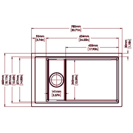 Carysil Harmony Single Bowl Granite Kitchen Sink Black 780x460x250mm