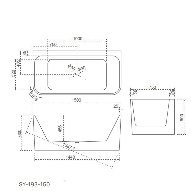 Helix Collection FREESTANDING BATH 1500x750x600mm