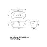 Henley Collection Freestanding Bathtub O/F 1500x750x580mm