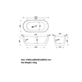 Henley Collection Freestanding Bathtub O/F 1700x800x580mm