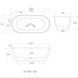 Henley Collection FREESTANDING BATH 1500x750x580mm