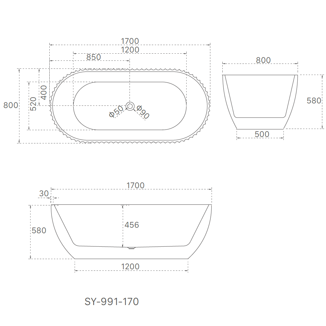 Henley Collection FREESTANDING BATH 1700x800x580mm