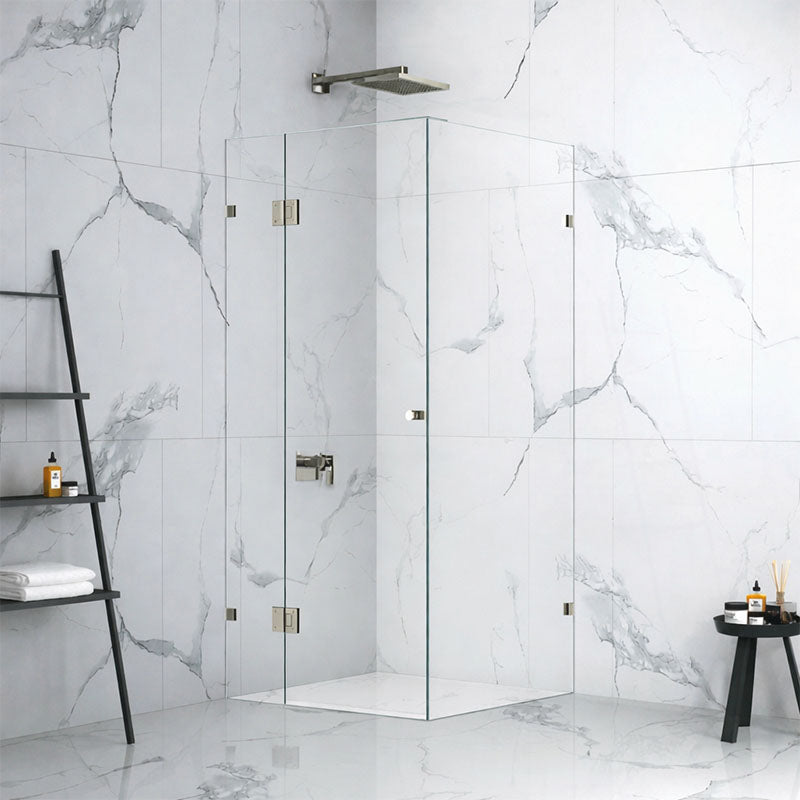 10mm Fully Frameless Screen Pivot Brushed Nickel Front 900mm & Return 900mm & Height 2100mm