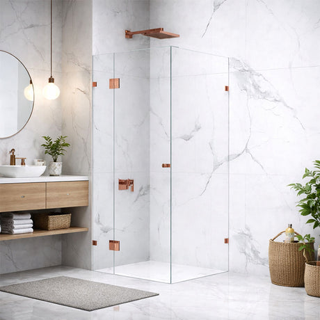 10mm Fully Frameless Screen Pivot Red Copper Front 900mm & Return 900mm & Height 2100mm